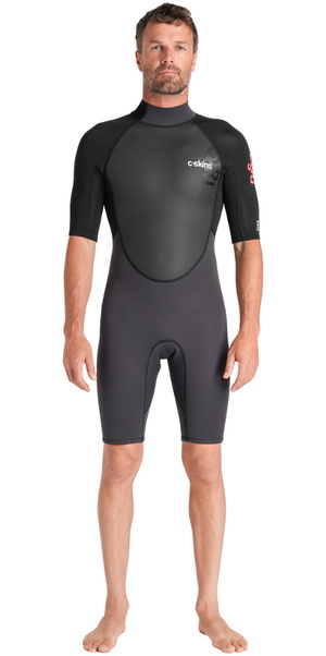 2026 C-Skins Hombres Element 3/2mm Back Zip Shorty Neopreno C-EL32SHM - Anthracite / Black / Neon Flare